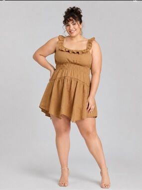 Elegant Cognac Ruffle tiered y2K flirty skater girl Dress in size 2X